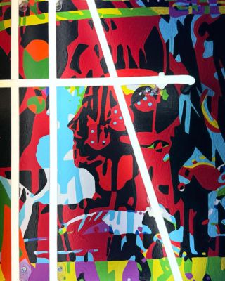 #dummy #carcrashdummy #autobahn #driver #rider #neon #neonlights #painting #canvas #contemporaryart #allover #head...