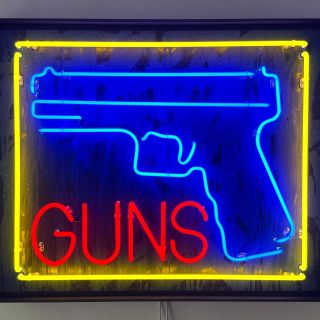 ⚡️ GUNS 🔫 canvas + neon piece from my new solo show ✨ NEON PULSE 🫆 @expostpraha opened wed - sat 16 - 19 /// check it out...